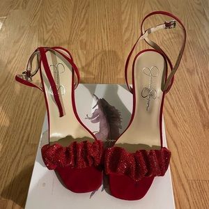 Gently worn red sparkly sandals